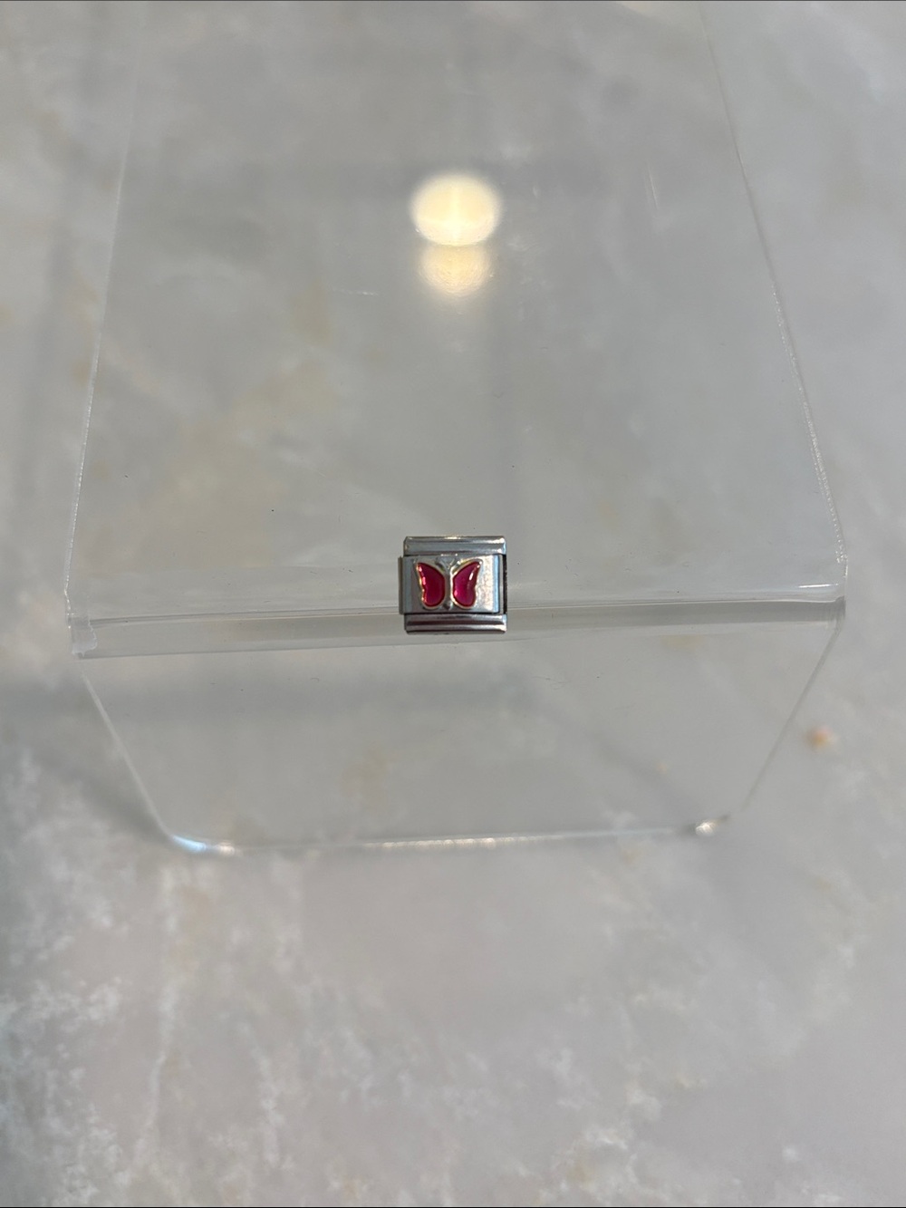 Silver Men's Cuff Link with Pink Butterfly Accent